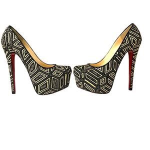Christian Louboutin Daffodile 160 Panama Black Cream Geometric Pumps 38.5